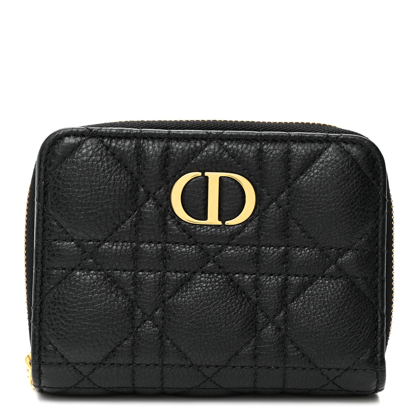 Grained Calfskin Supple Cannage Caro Scarlet Zipped Wallet Black