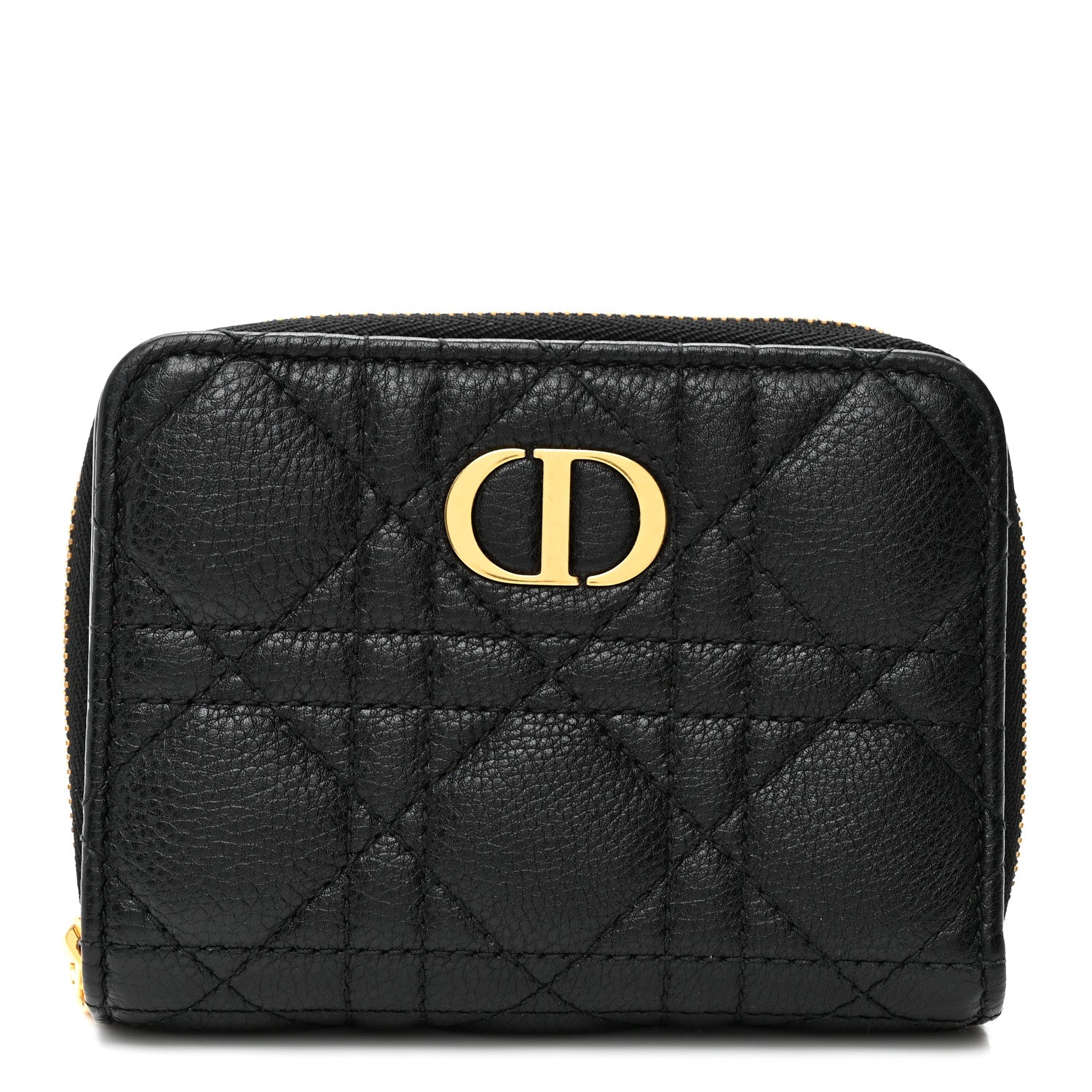 Christian Dior Grained Calfskin Supple Cannage Caro Scarlet Zipped Wallet Black 1 of 8