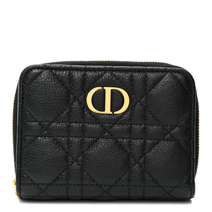 Christian Dior Grained Calfskin Supple Cannage Caro Scarlet Zipped Wallet Black 1 of 8