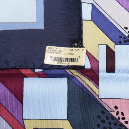 Hermes Silk On A Summer Day Scarf 90 Marine Bleu Ciel Prune 4 of 4