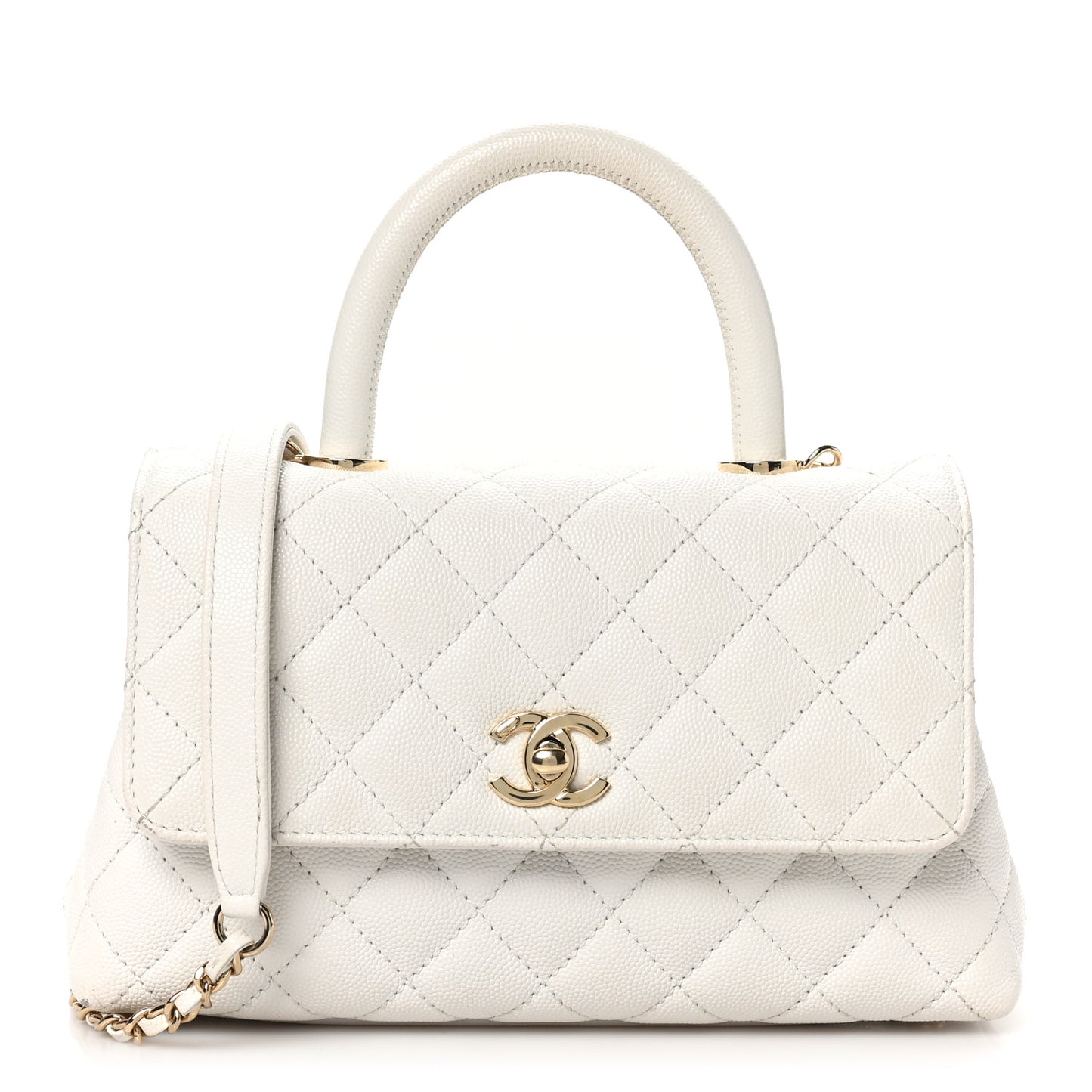 Caviar Quilted Mini Coco Handle Flap White