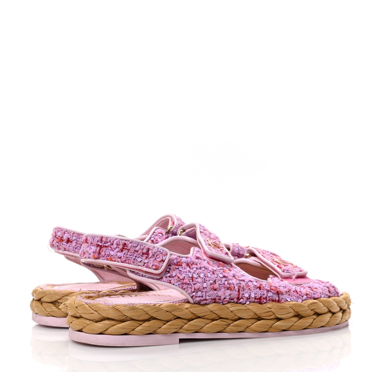 Tweed Patent Calfskin Velcro Dad Sandals 37 Light Purple Pink Red