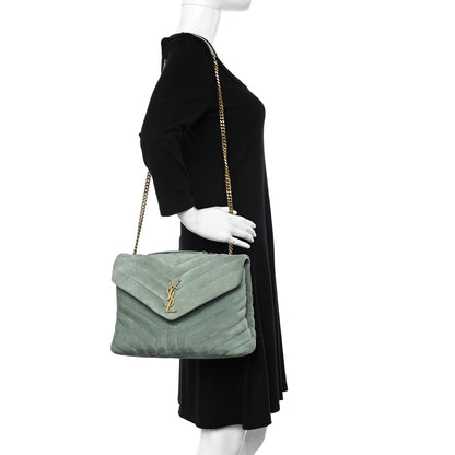 Saint Laurent Suede Y Quilted Monogram Medium Loulou Chain Satchel Vert Opaline 2 of 10