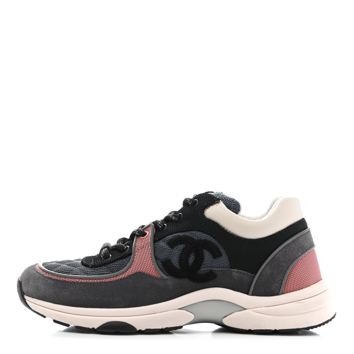 Chanel Mesh Suede Calfskin Womens CC Sneakers 39.5 Grey Pink 1 of 10