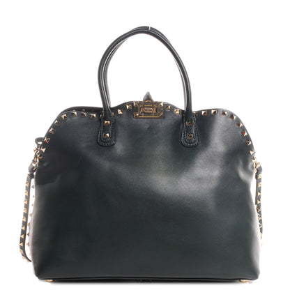 Valentino Garavani Leather Rockstud Dome Satchel Navy 1 of 9