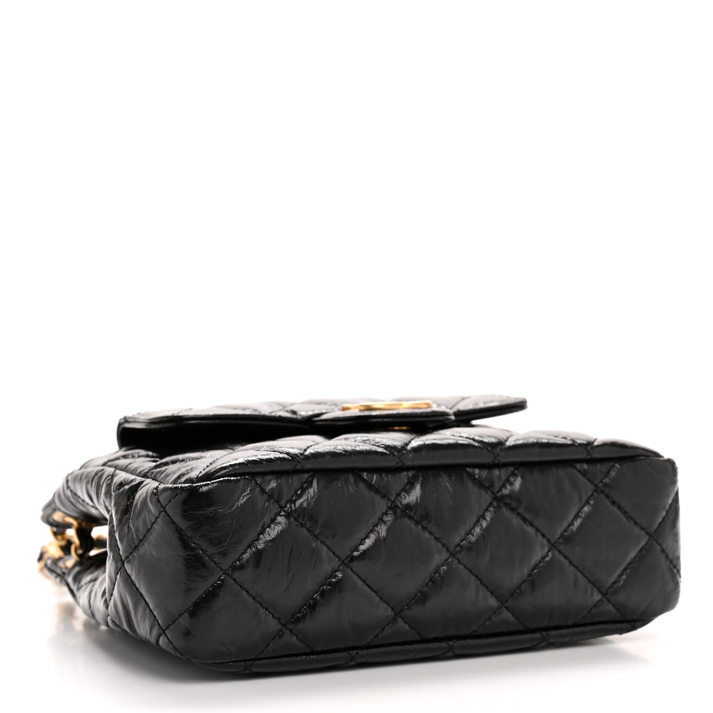 Shiny Crumpled Calfskin Quilted Small Wavy CC Hobo Black