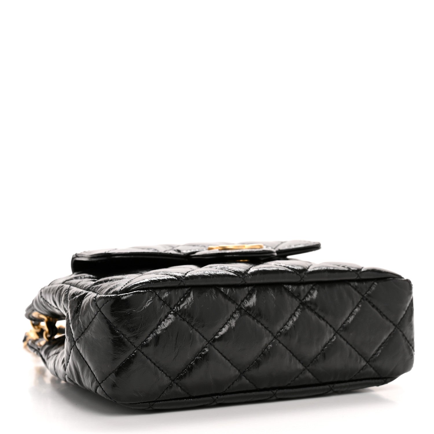 Chanel Shiny Crumpled Calfskin Quilted Small Wavy CC Hobo Black 4 of 11