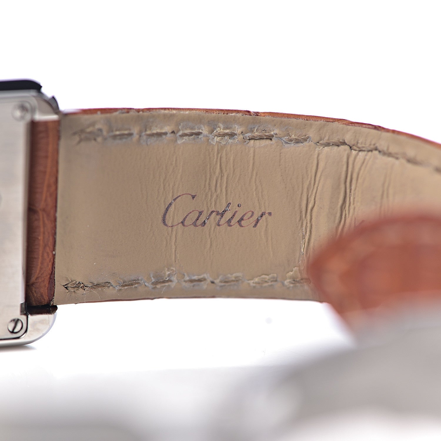 Cartier Stainless Steel Alligator 24mm Tank Solo Quartz Watch Brown 7 of 11