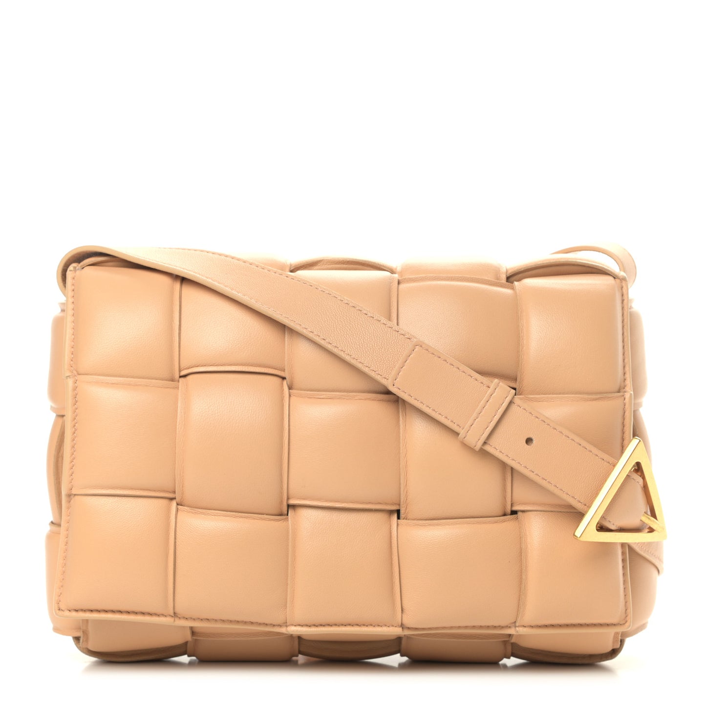Nappa Maxi Intreccio Padded Cassette Crossbody Bag Almond