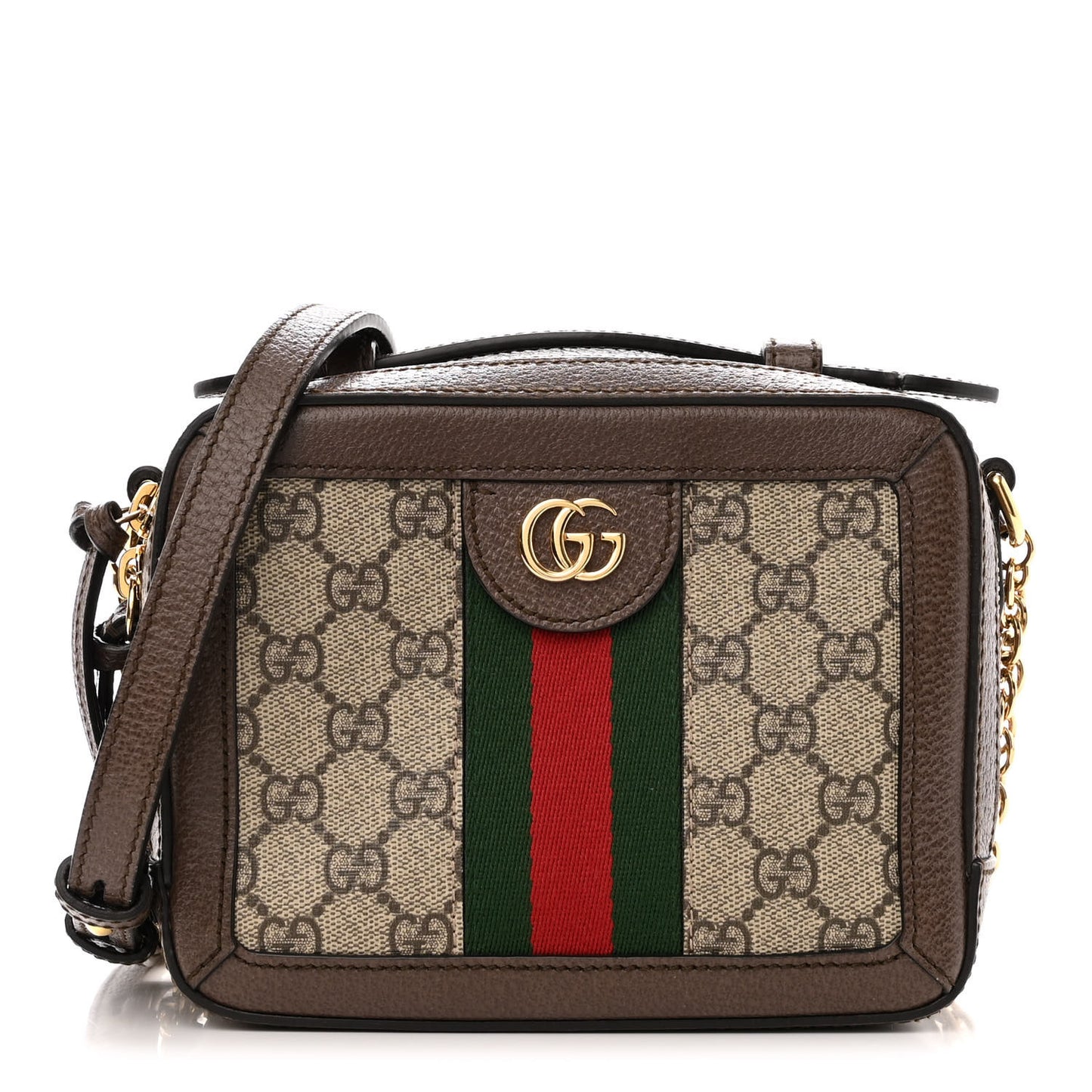 GG Supreme Monogram Mini Ophidia Top Handle Shoulder Bag Brown