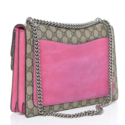 Gucci GG Supreme Monogram Suede Pierced Heart Embroidered Medium Dionysus Shoulder Bag Beige Ebony Pink Tropical Flower 3 of 20