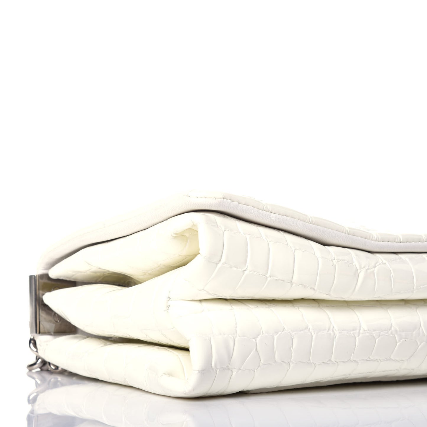 Croc Stamped Patent Palazzo Sultan Shoulder Bag White