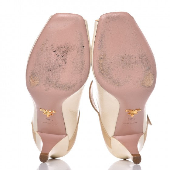 Vitello Shine Lambskin Floral Mary Janes Heels 38.5 Ivory