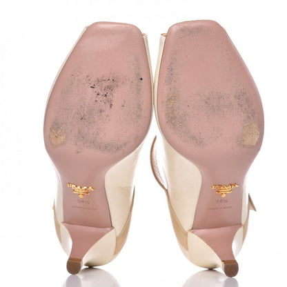 Prada Vitello Shine Lambskin Floral Mary Janes Heels 38.5 Ivory 5 of 18
