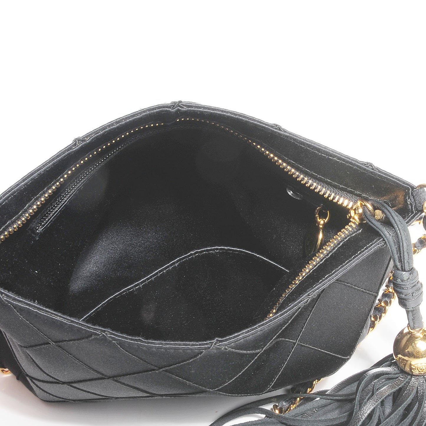 Satin Quilted Tassel Evening Bag Black
