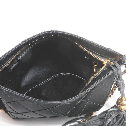 Chanel Satin Quilted Tassel Evening Bag Black 9 of 9