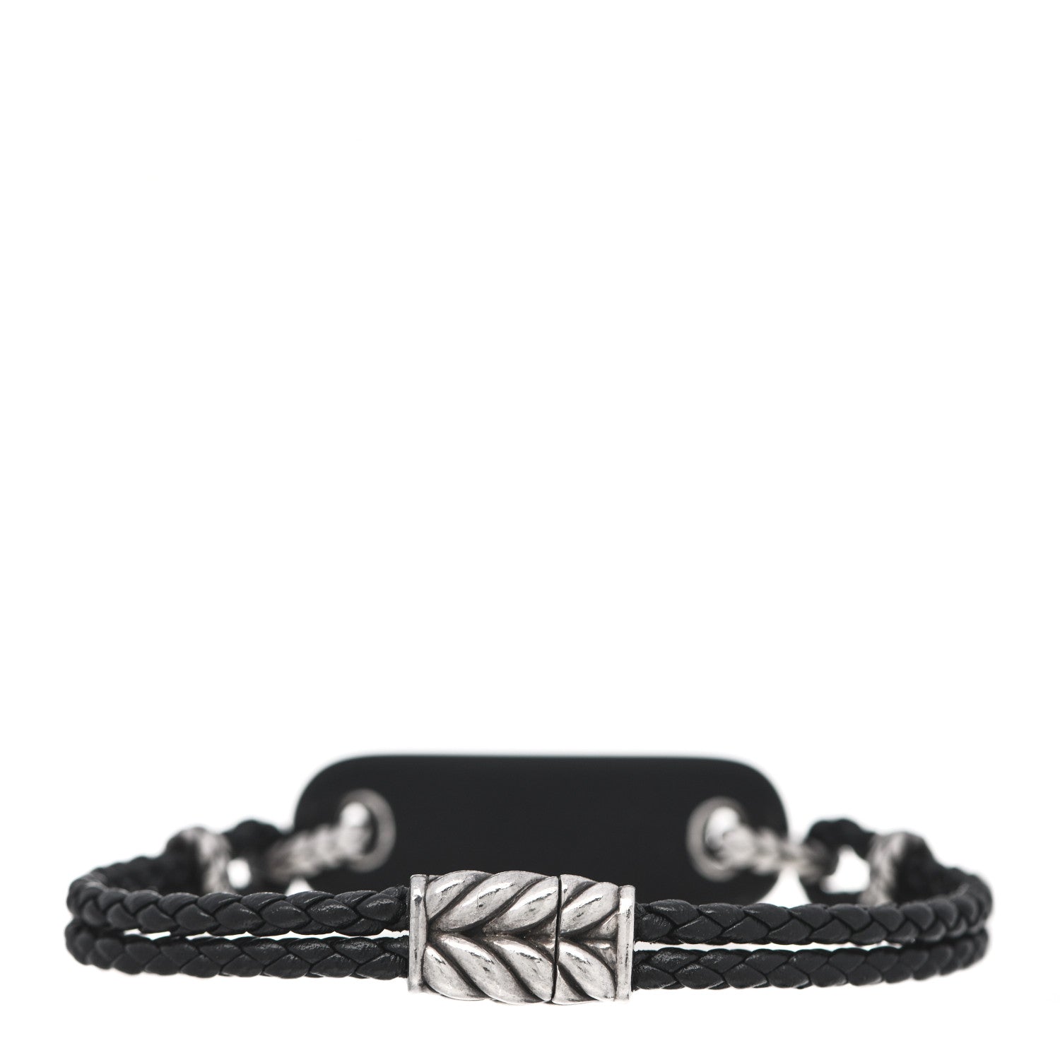 David Yurman Sterling SIlver Leather Clay Mens Cable ID Bracelet Black 2 of 5