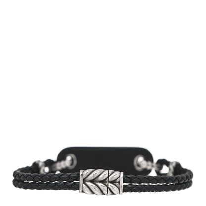 David Yurman Sterling SIlver Leather Clay Mens Cable ID Bracelet Black 2 of 5