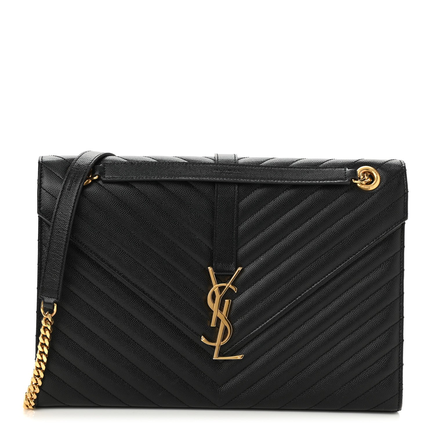 Saint Laurent Grain De Poudre Matelasse Chevron Large Monogram Satchel Black 1 of 10