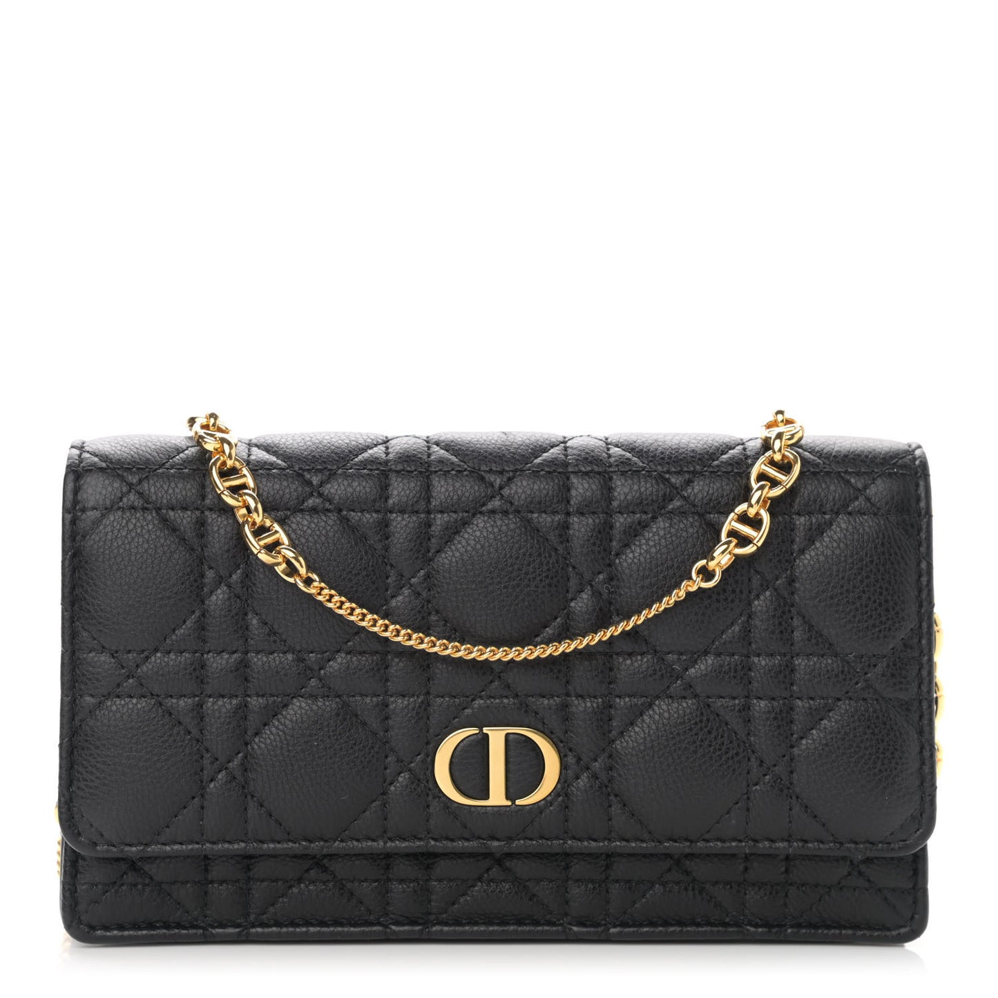 Supple Calfskin Caro Pouch with Chain Black