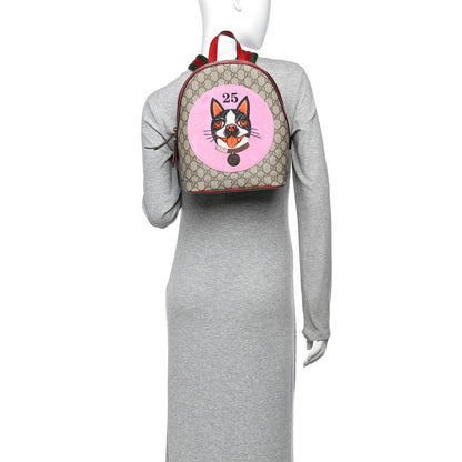 Gucci GG Supreme Monogram Web Bosco Patch Dome Backpack Beige Malva Hibiscus Red 2 of 11