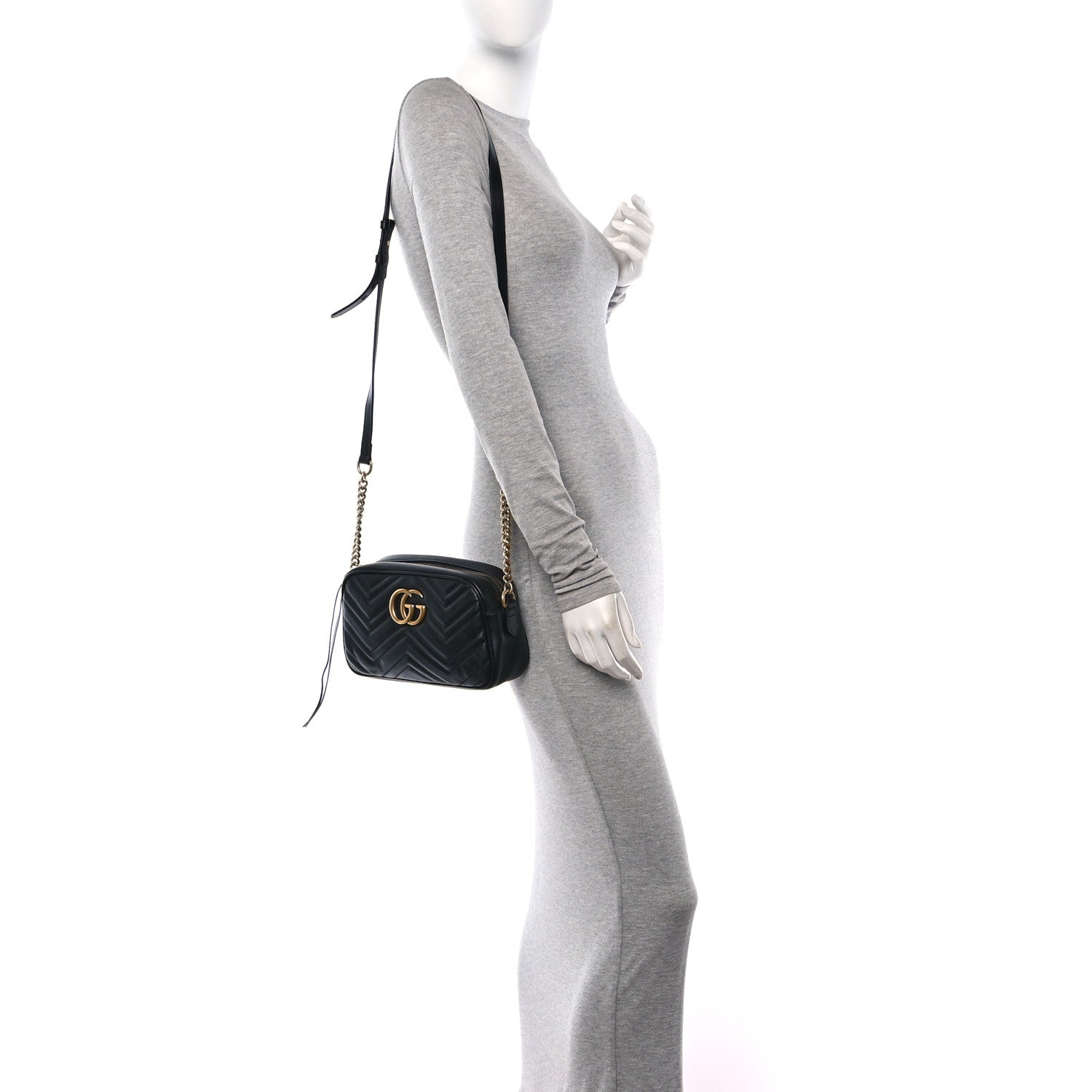 Gucci Calfskin Matelasse Small GG Marmont Chain Shoulder Bag Black 3 of 10