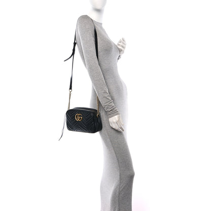 Gucci Calfskin Matelasse Small GG Marmont Chain Shoulder Bag Black 3 of 10
