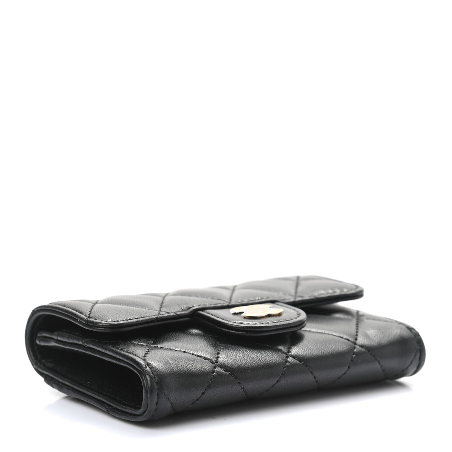 Lambskin Quilted Flap Card Holder Wallet Black