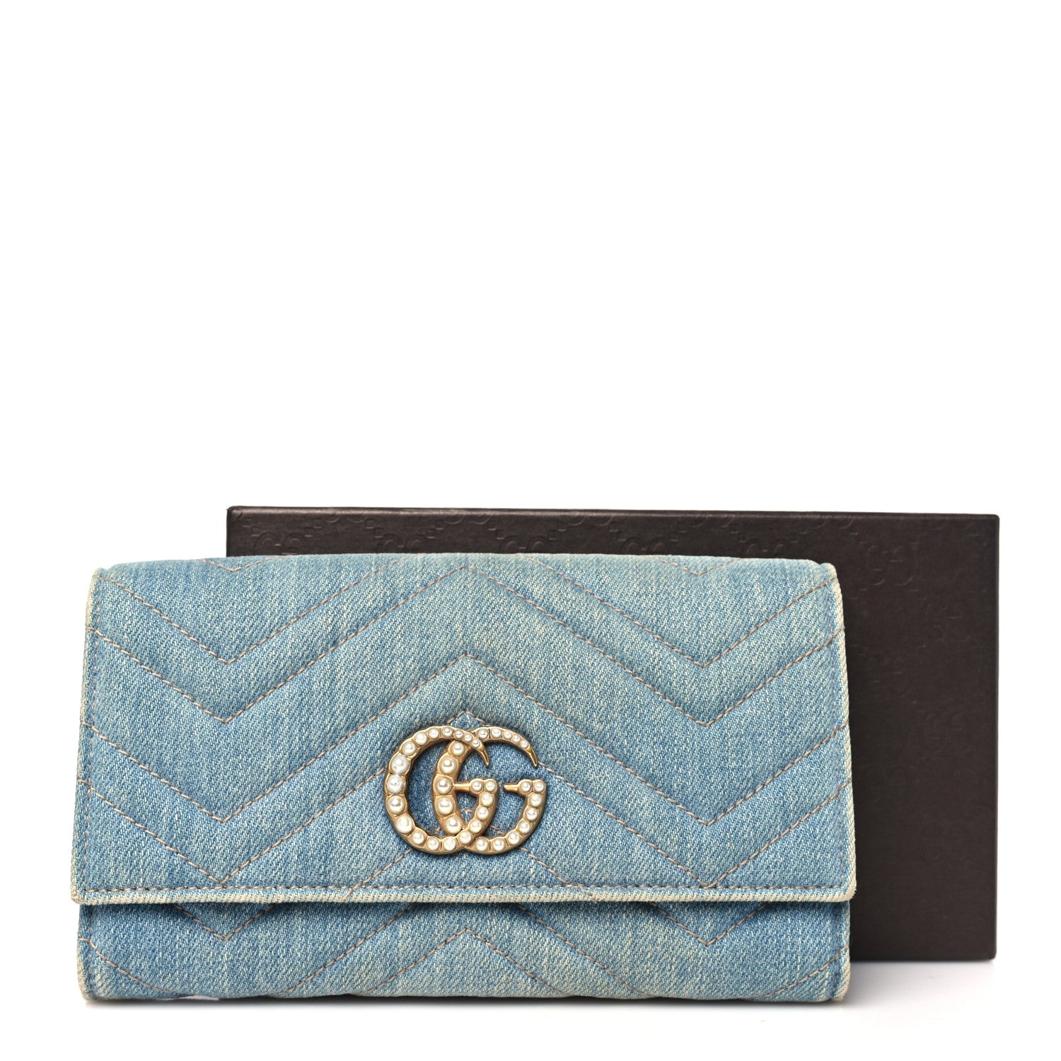 Gucci Denim Matelasse Pearly GG Marmont Continental Wallet Blue 10 of 10