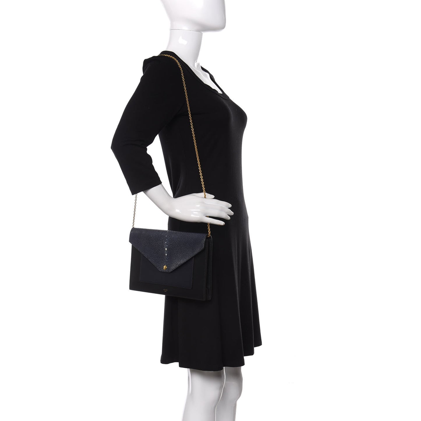 Stingray Calfskin Clutch on a Chain Navy