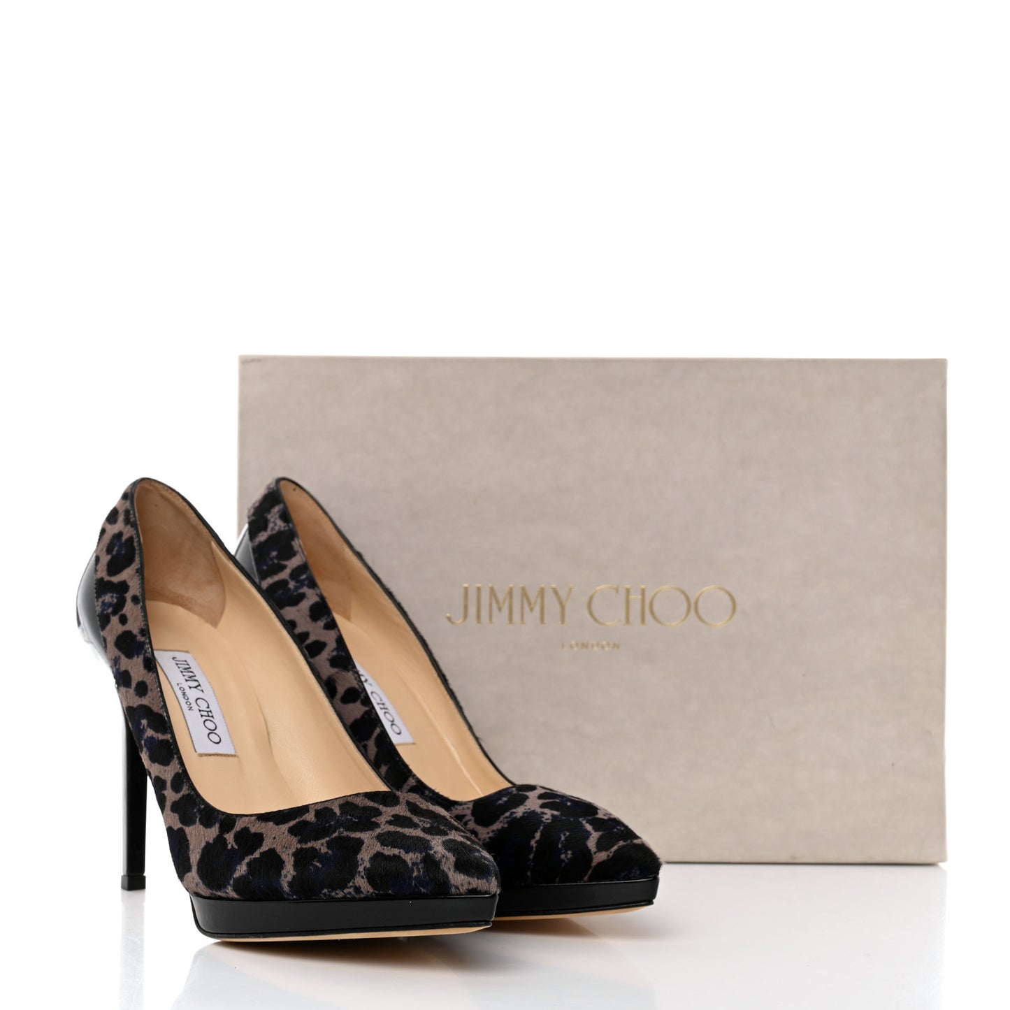Pony Hair Patent Calfskin Leopard Print Rudy Cap Toe Pumps 38.5 Black Multicolor