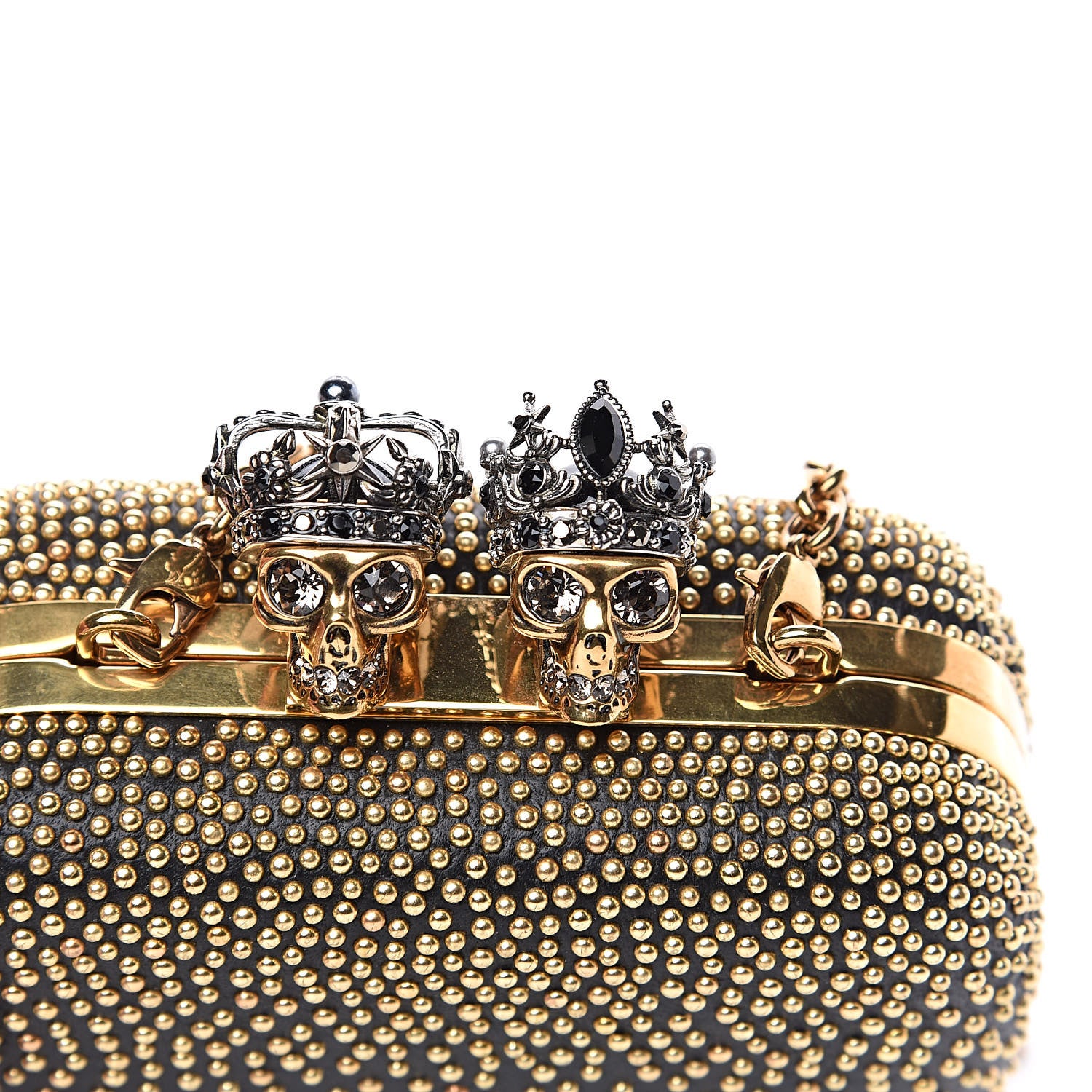 Alexander McQueen Nappa Studded Mini Queen and King Skull Box Chain Clutch Black Gold 8 of 10