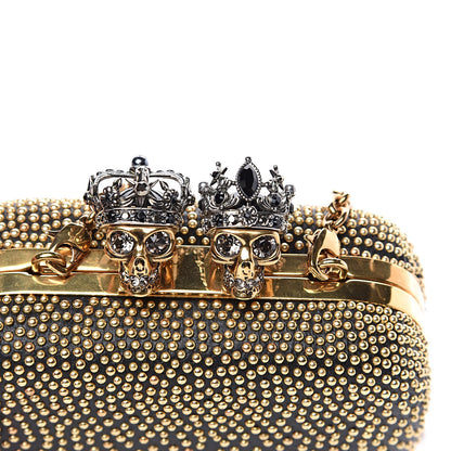 Alexander McQueen Nappa Studded Mini Queen and King Skull Box Chain Clutch Black Gold 8 of 10