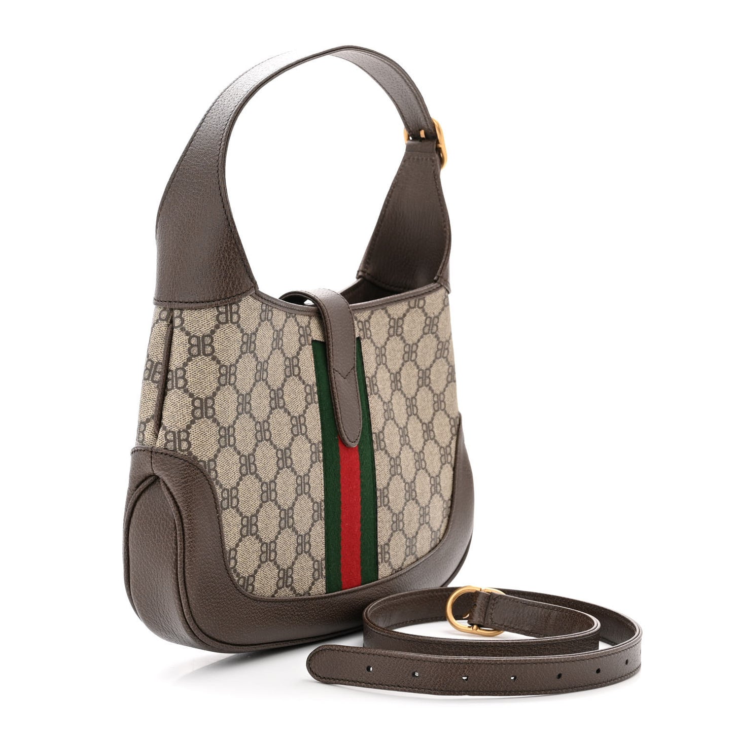 X BALENCIAGA BB Supreme Monogram Calfskin Web Small Jackie 1961 Hobo Beige Ebony