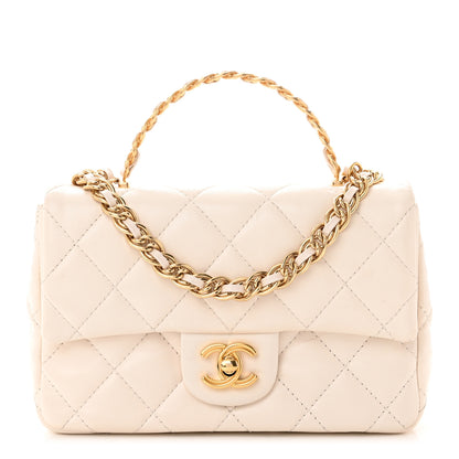 Chanel Shiny Lambskin Quilted Golden Links Top Handle Flap White 1 of 12