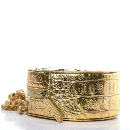 Chanel Metallic Calfskin Crocodile Embossed Cocodile Round Clutch with Chain Gold 4 of 8