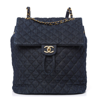 Chanel Washed Denim Quilted Large Urban Spirit Backpack Dark Blue 1 of 15