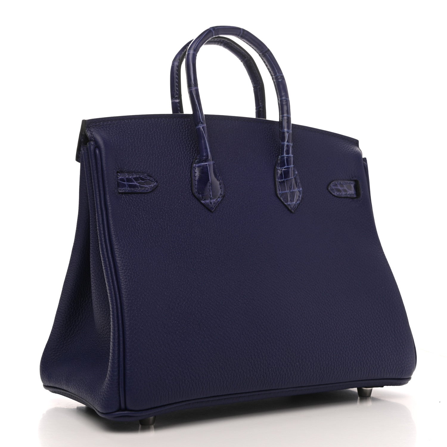 Hermes Taurillon Novillo Shiny Niloticus Crocodile Birkin Touch 25 Bleu Encre 2 of 10
