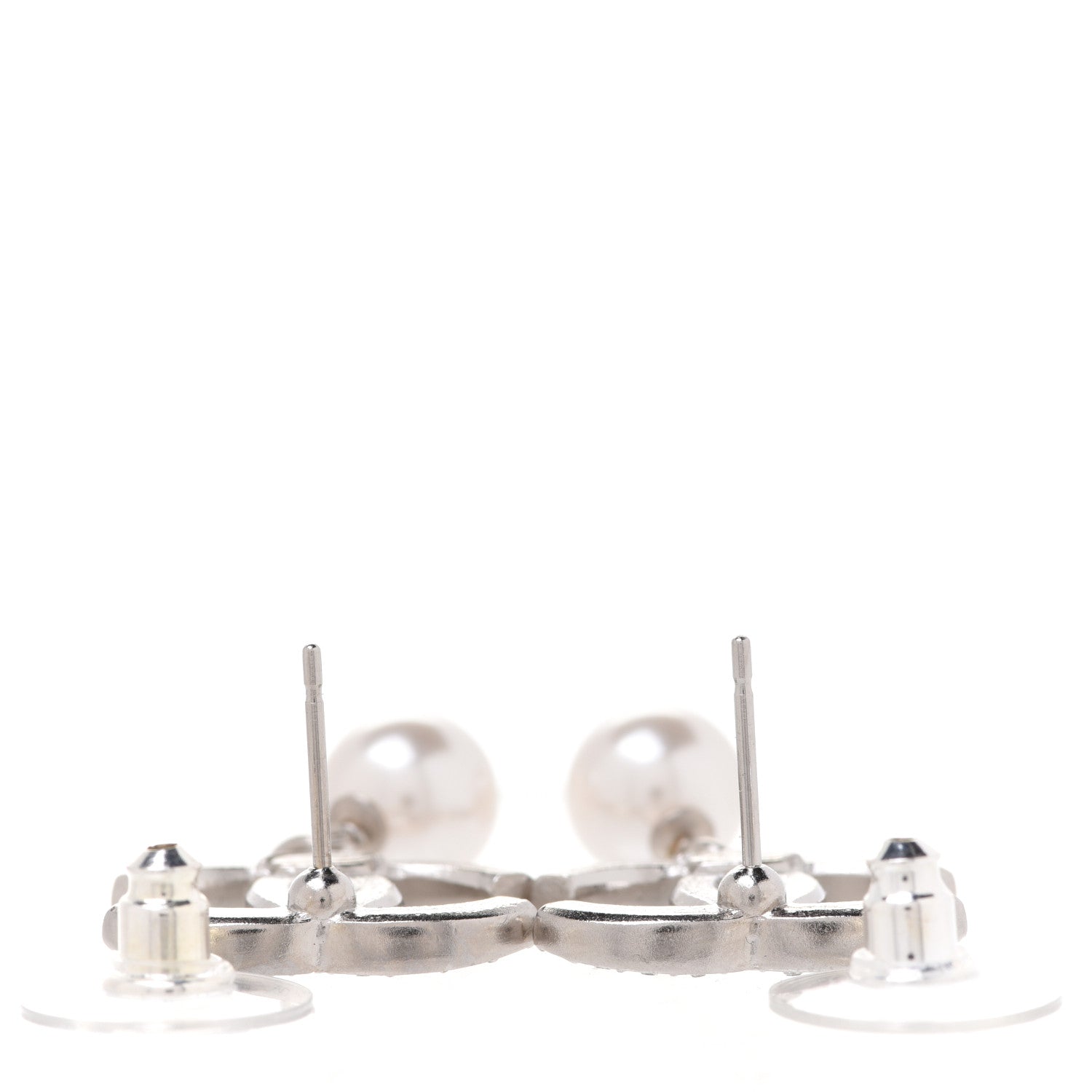 Chanel Crystal Pearl CC Drop Earrings Silver 3 of 5