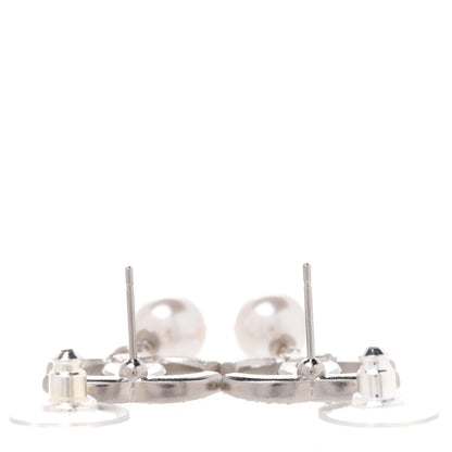 Chanel Crystal Pearl CC Drop Earrings Silver 3 of 5