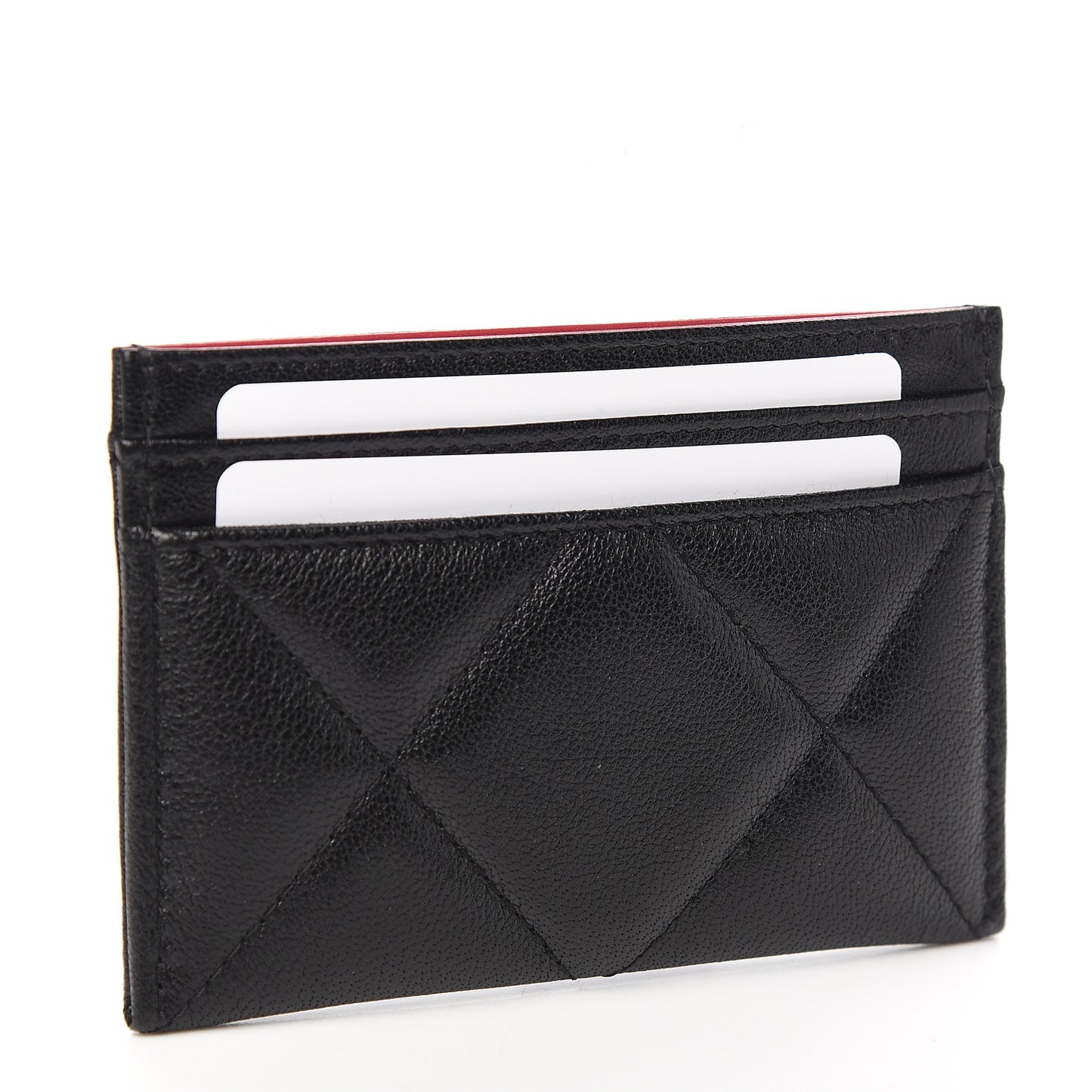Shiny Goatskin Quilted Chanel 19 Card Holder Black
