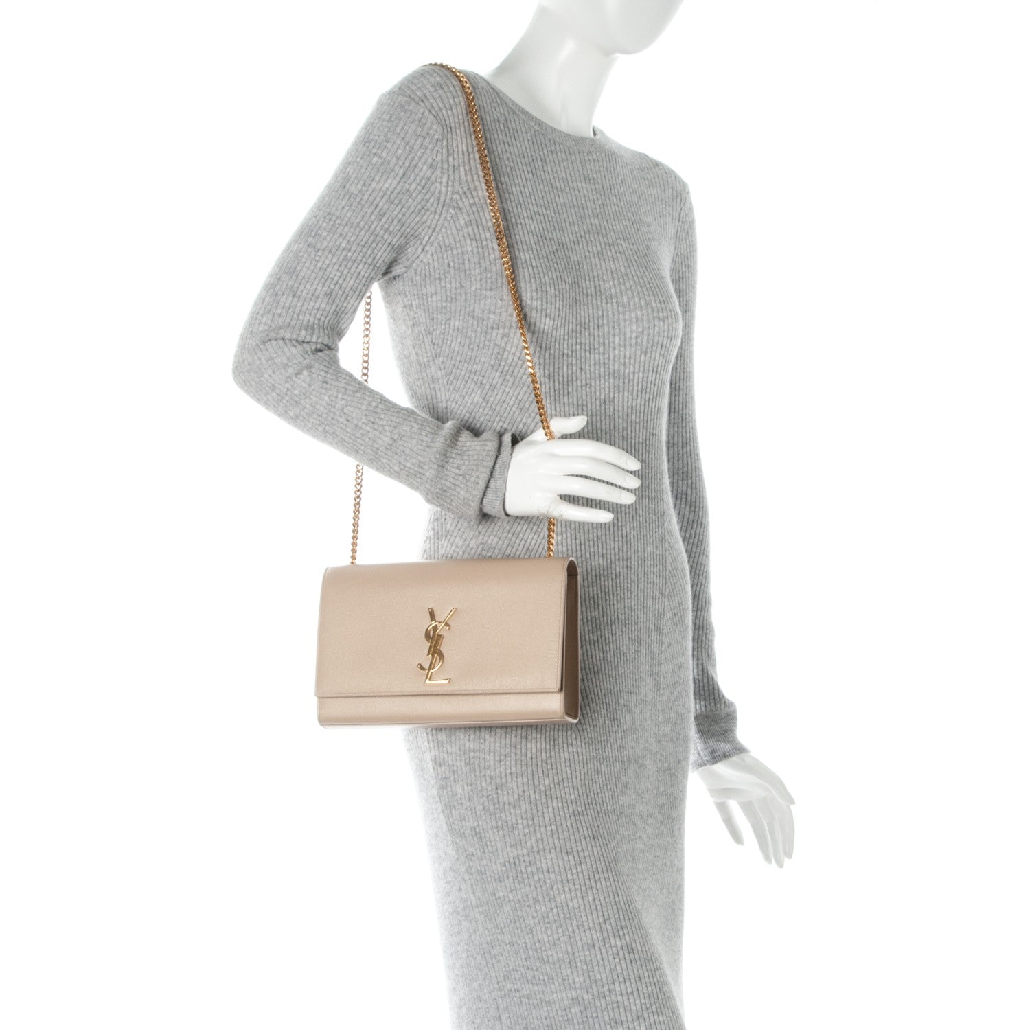 Saint Laurent Grain De Poudre Medium Monogram Kate Satchel Nude Powder 2 of 7