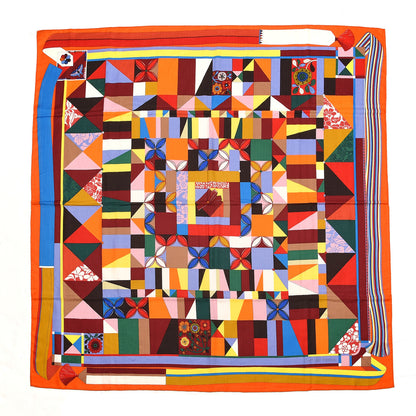 Hermes Cashmere Silk L'Art du Bojagi Shawl 140 Orange Vert Jaune 1 of 6