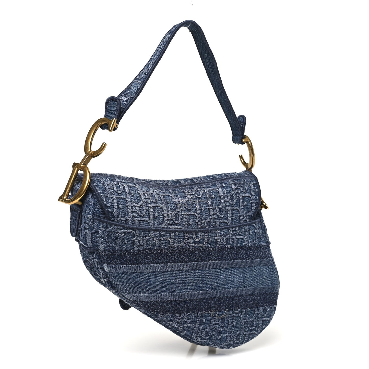 Oblique Embroidered Saddle Bag Denim Blue
