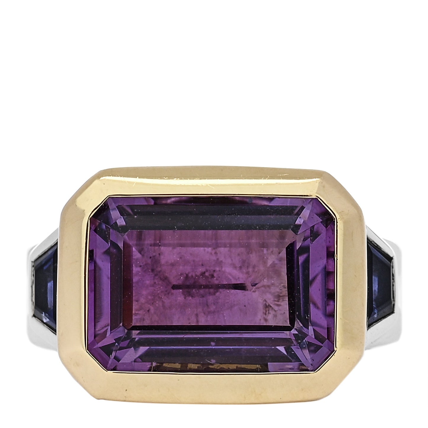 Sterling Silver 18K Yellow Gold Amethyst Iolite Three Stone Novella Ring 52 6