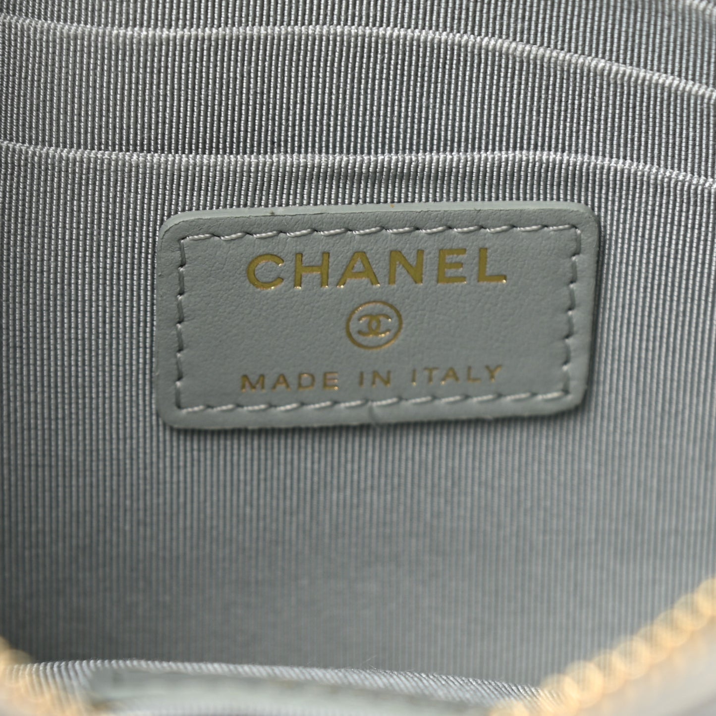 Satin Quilted Small Chanel 19 Pouch Gray