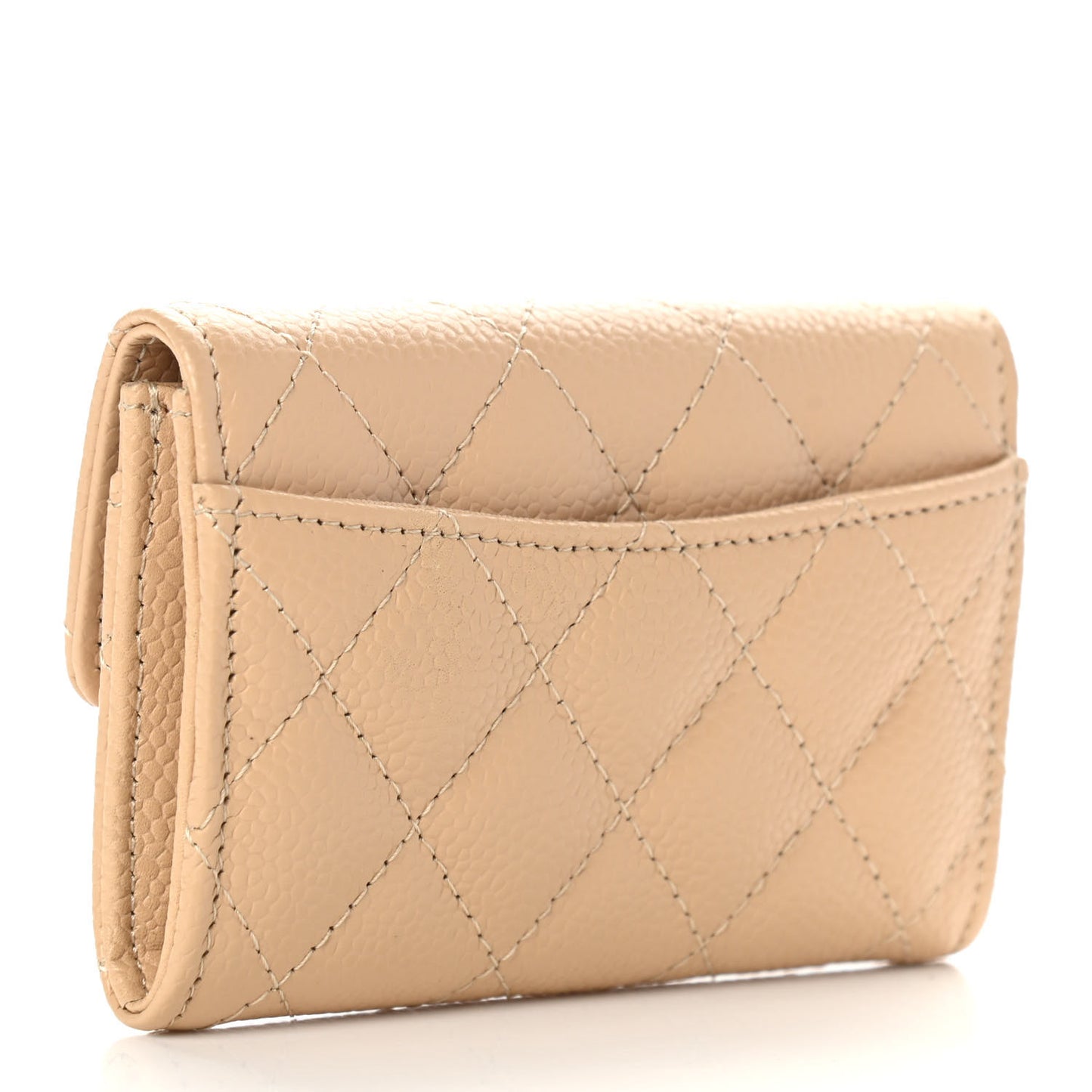 Caviar Quilted Flap Card Holder Wallet Beige