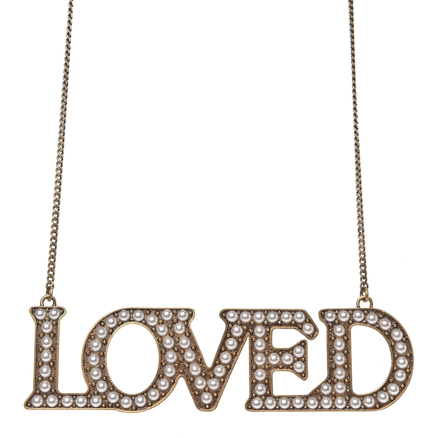 Metal Pearl Loved Necklace Aged Gold