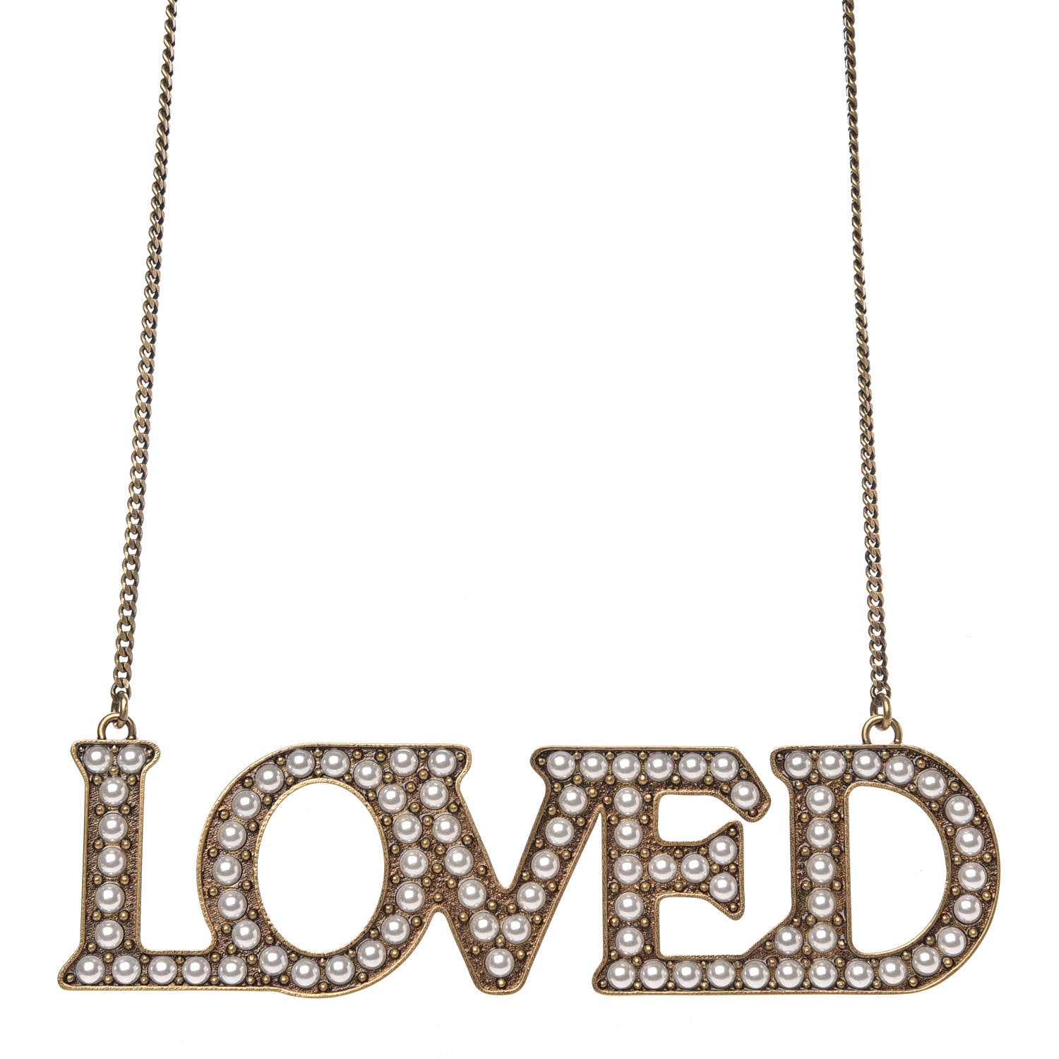 Gucci Metal Pearl Loved Necklace Aged Gold 1 of 5