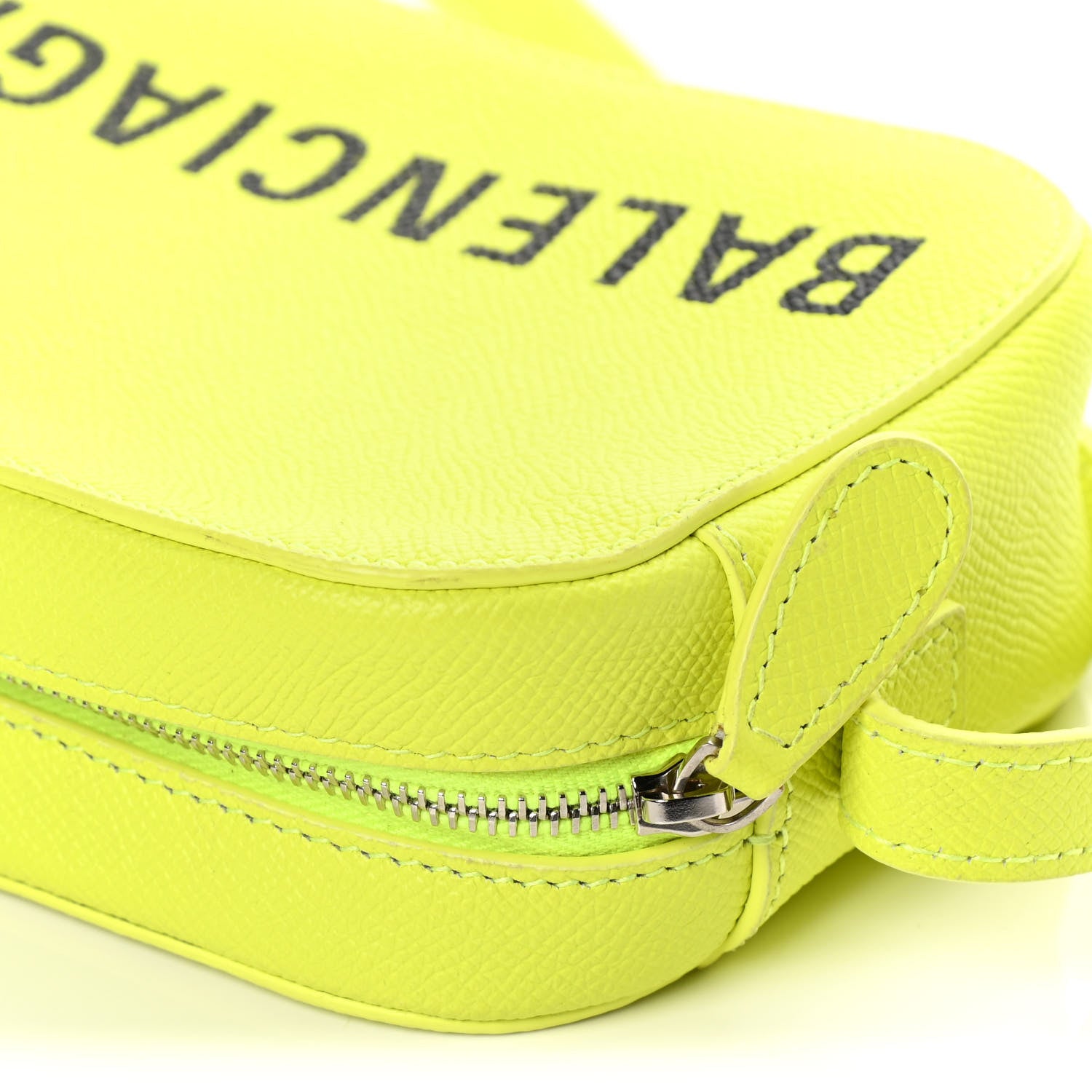 Balenciaga Signature Grained Calfskin Logo XS Ville Camera Bag Acid Green Black 10 of 11